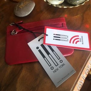 Red Leather Wallet Credit Card ID Holder Zipper Coin Purse